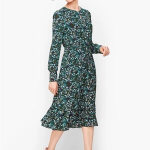 TALBOTS | green floral fit and flare midi dress size 12